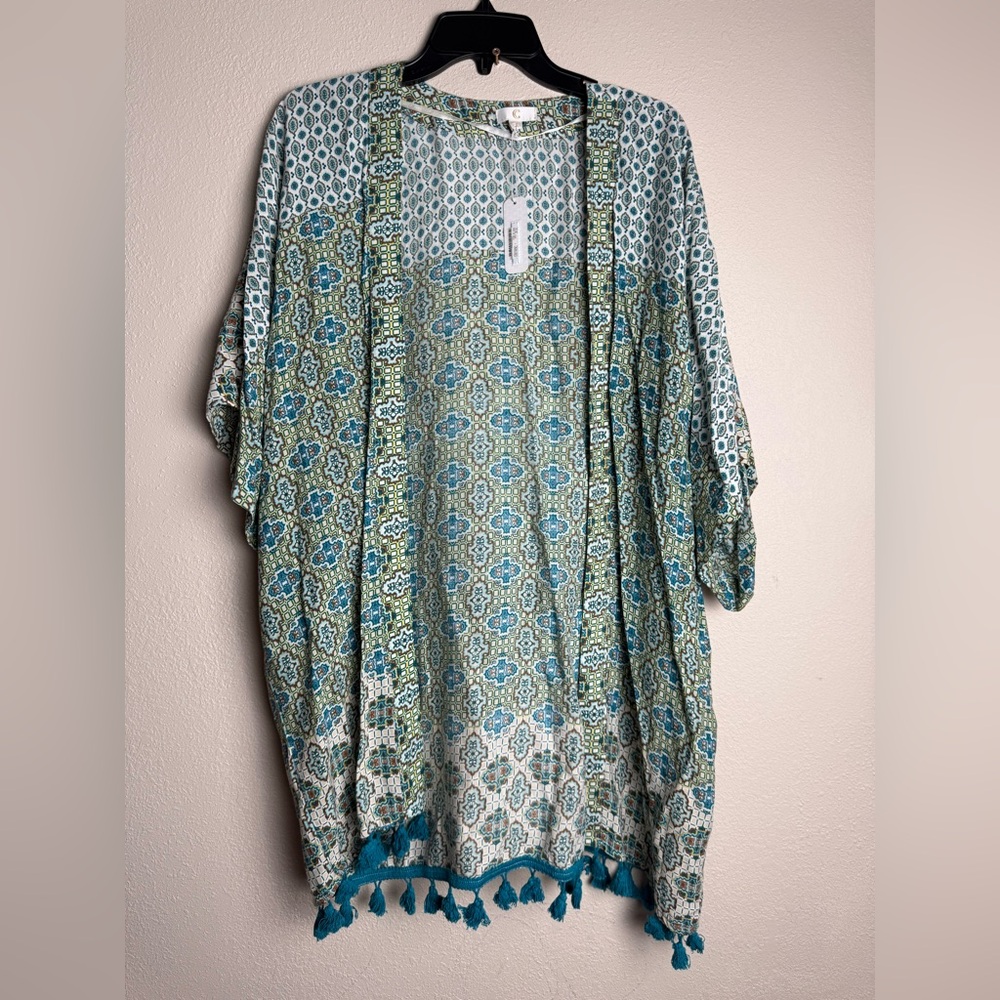 C Brand Women Size Small BOHO Blue‎ Open Front Beach Kimono New